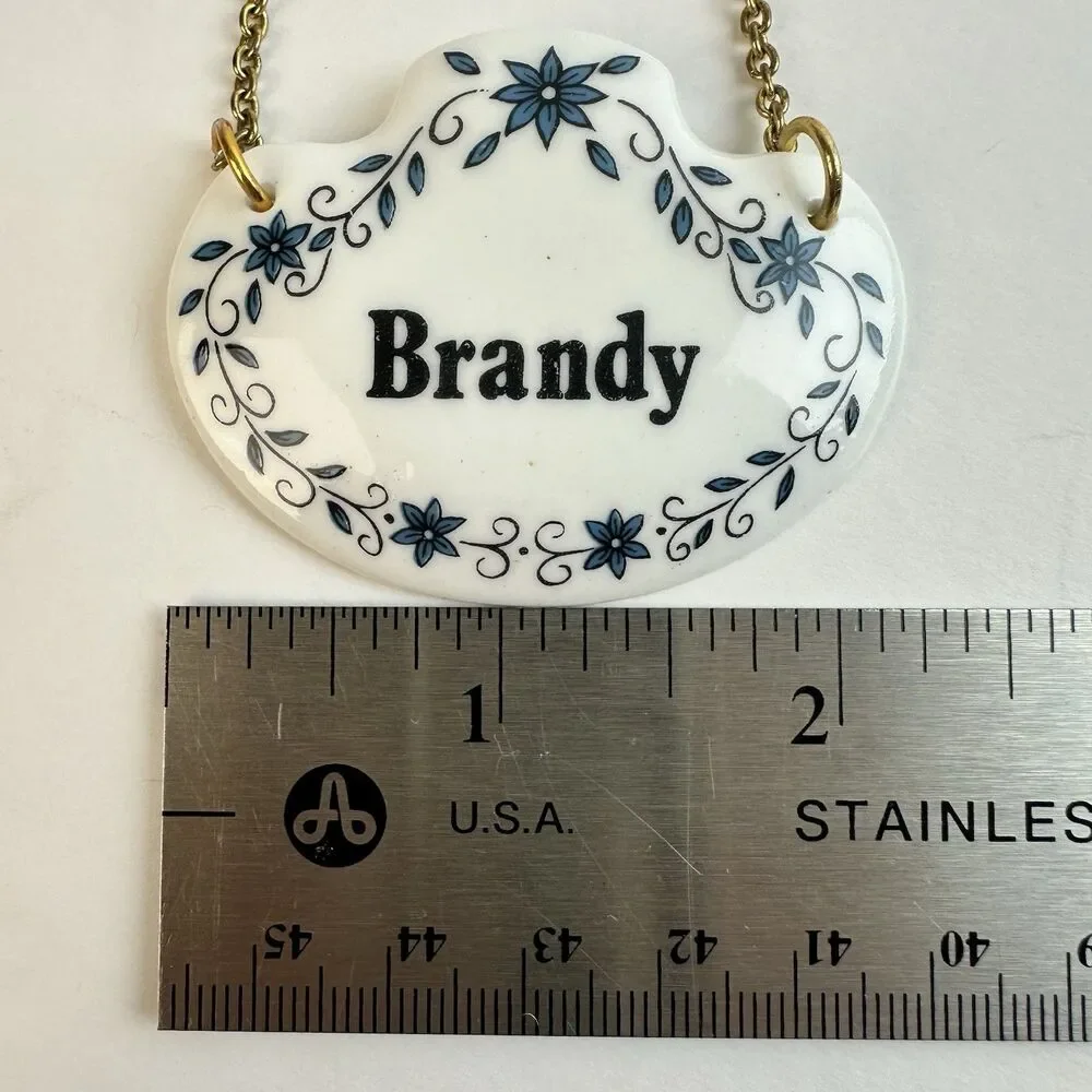 Vintage White Blue Floral Bone China Brandy Bottle Decanter Tag Marker England